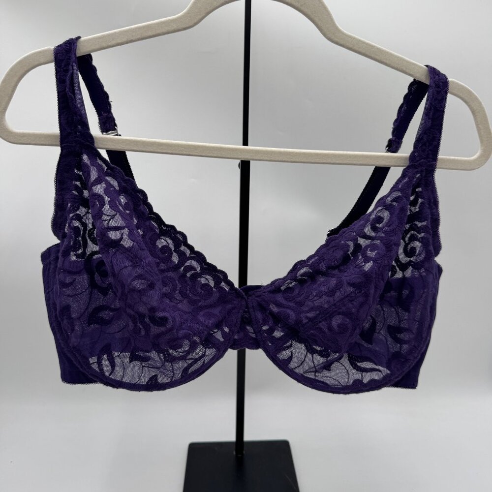 Cacique 42DDD Underwire purple Lace Bra French Coverage